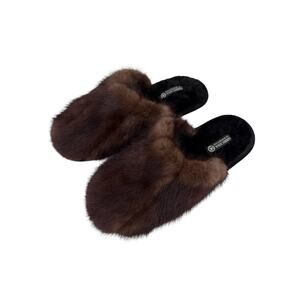 HARRICANA Par Mariouche Mink Slippers Upcycled Fur Slides NEW Size 7 Luxury
